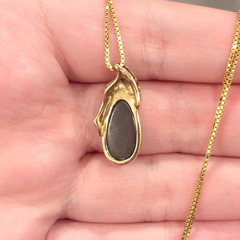 14K Australian Opal Pendant, Vintage Doublet, Crystal Dark Natural, Colorful IOG - Picture 13 of 14